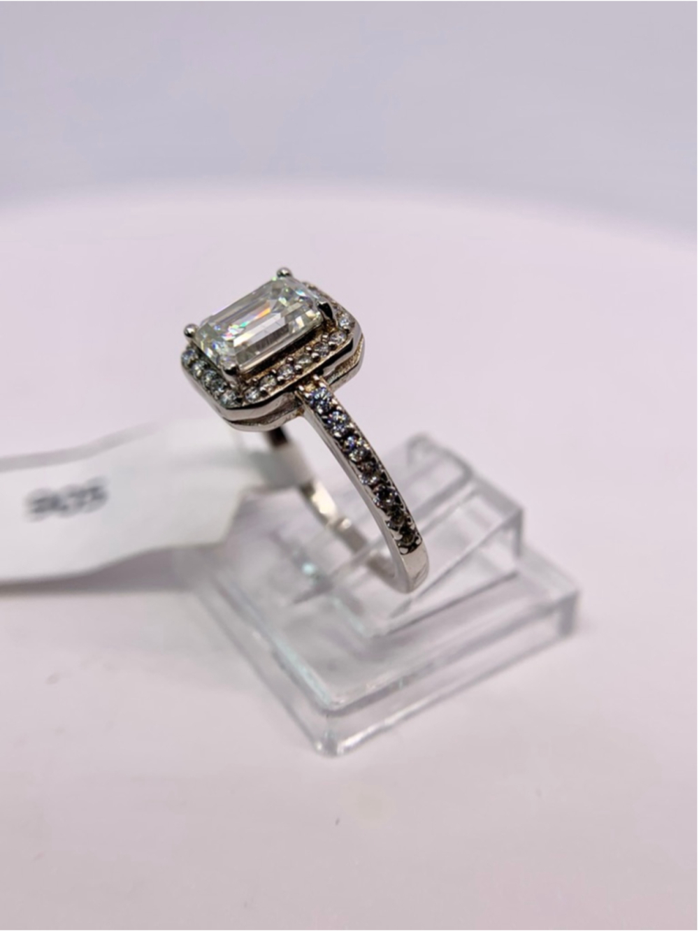 Emerald Cut Halo Moissanite Ring 925 Silver GRA 1 Ct - Picture 6 of 14